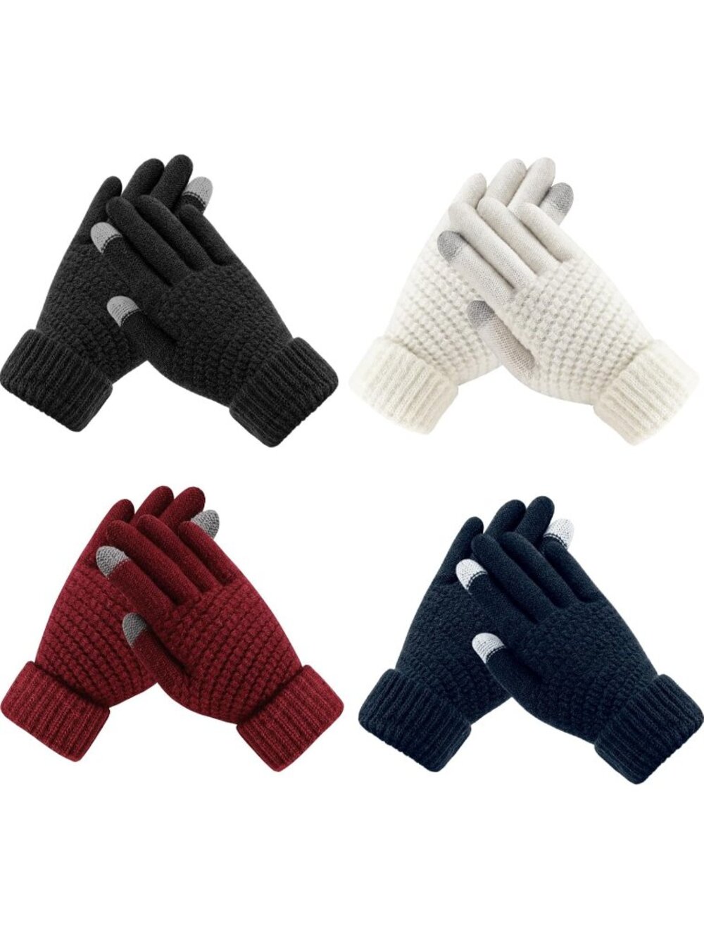 4 Pairs Women's Red Black White Navy Warm Soft Winter Cold Weather Cuff Gloves